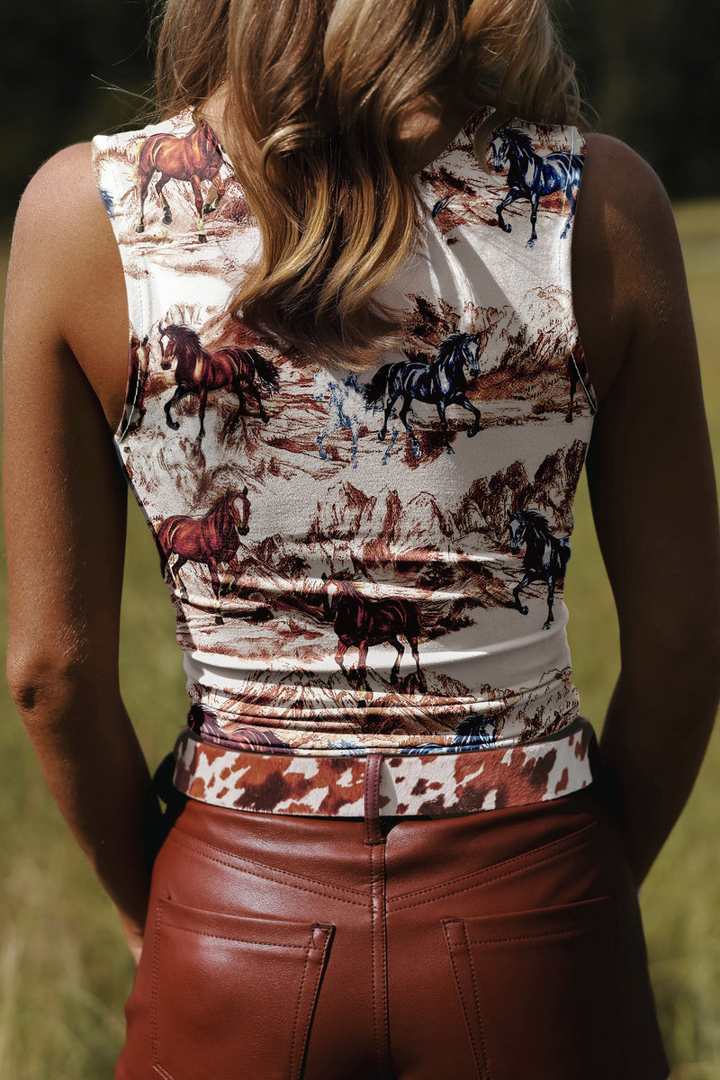 Brown Horse Hat Western Slim Tank Top Women UK