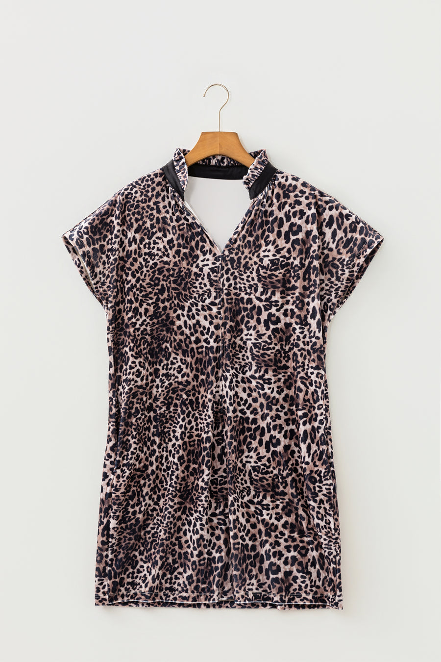 Leopard Print Short Sleeve Mini Shift Dress Women UK
