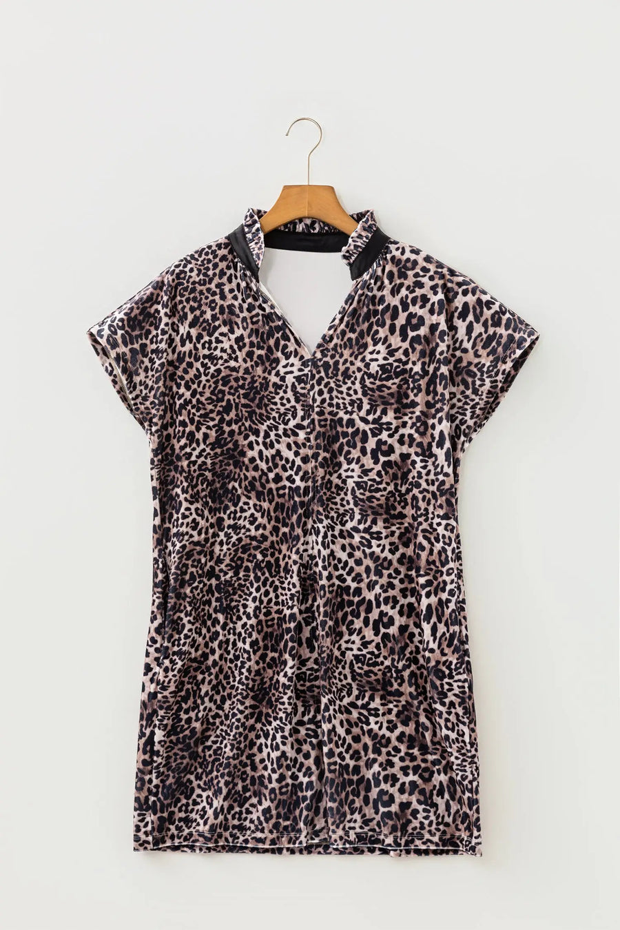 Leopard Print Short Sleeve Mini Shift Dress Women UK
