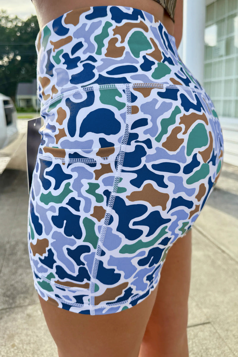 Abstract Camo Print Seam Detail Biker Shorts Women UK