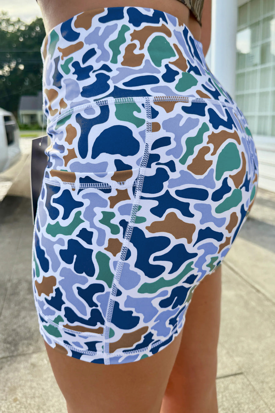 Abstract Camo Print Seam Detail Biker Shorts Women UK
