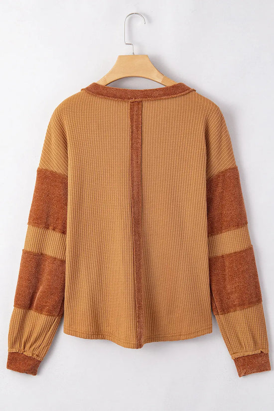 Contrast waffle knit henley top clothing tops