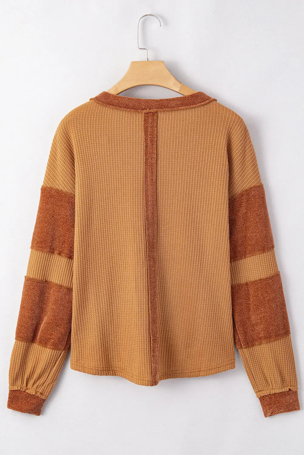 Contrast waffle knit henley top clothing tops