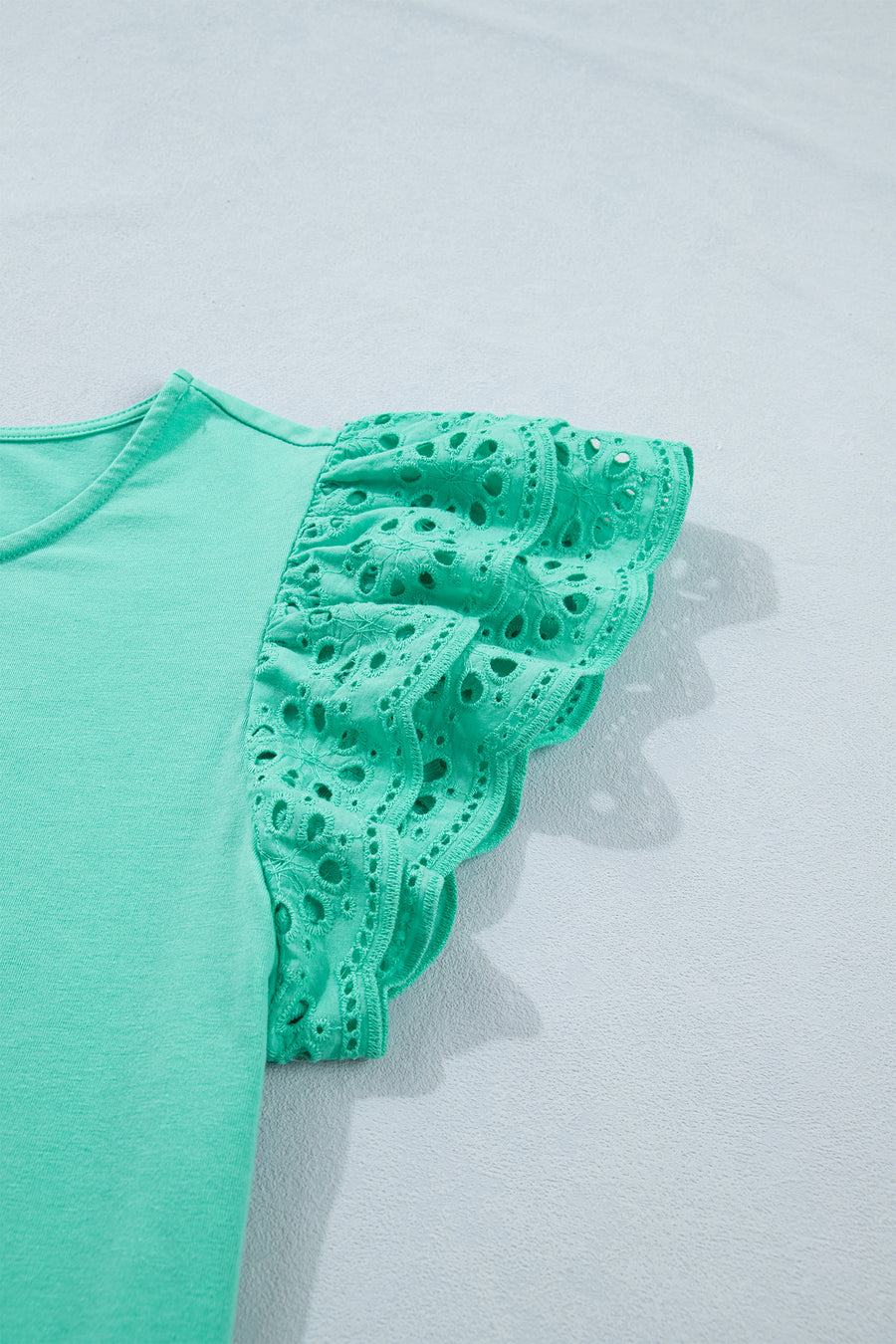 Mint Green Eyelet Lace Ruffled Cap Sleeve Top