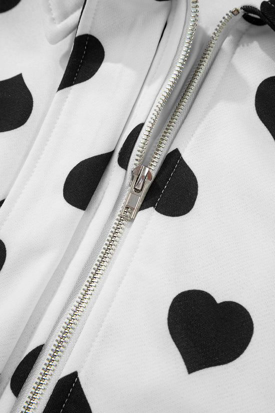 White Heart Print Windbreaker Jacket