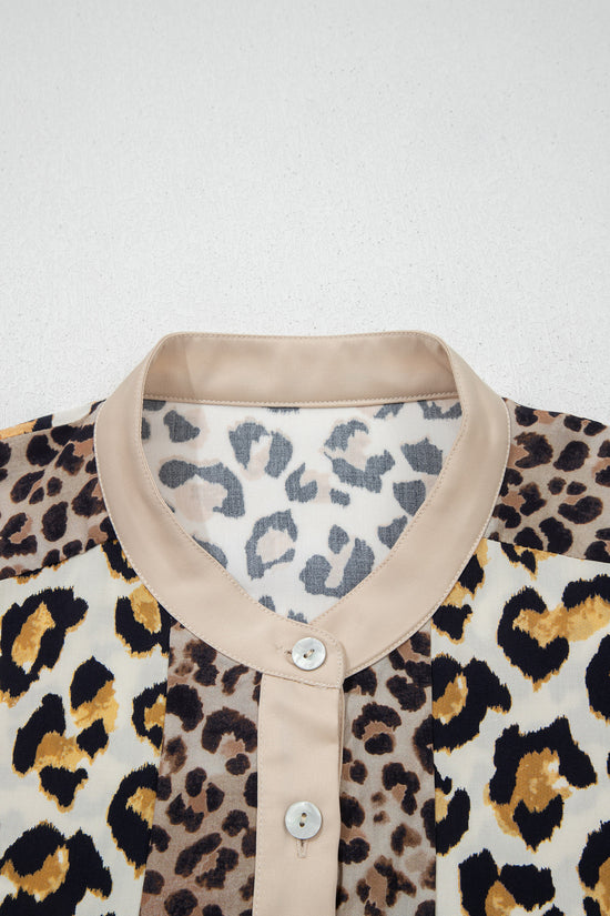 Leopard Panelled 3/4 Sleeve Relaxed Shirt