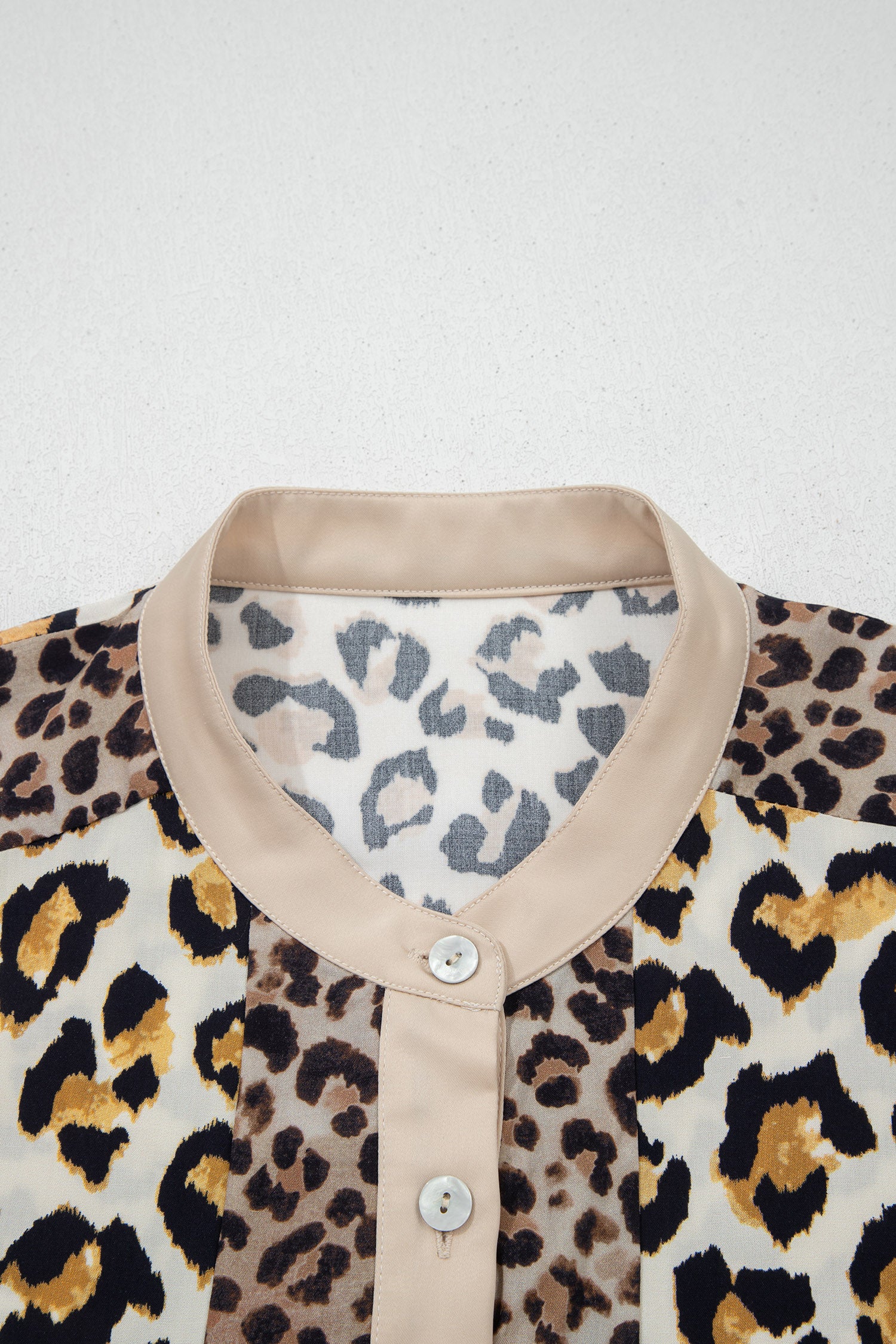 Leopard Panelled 3/4 Sleeve Relaxed Shirt