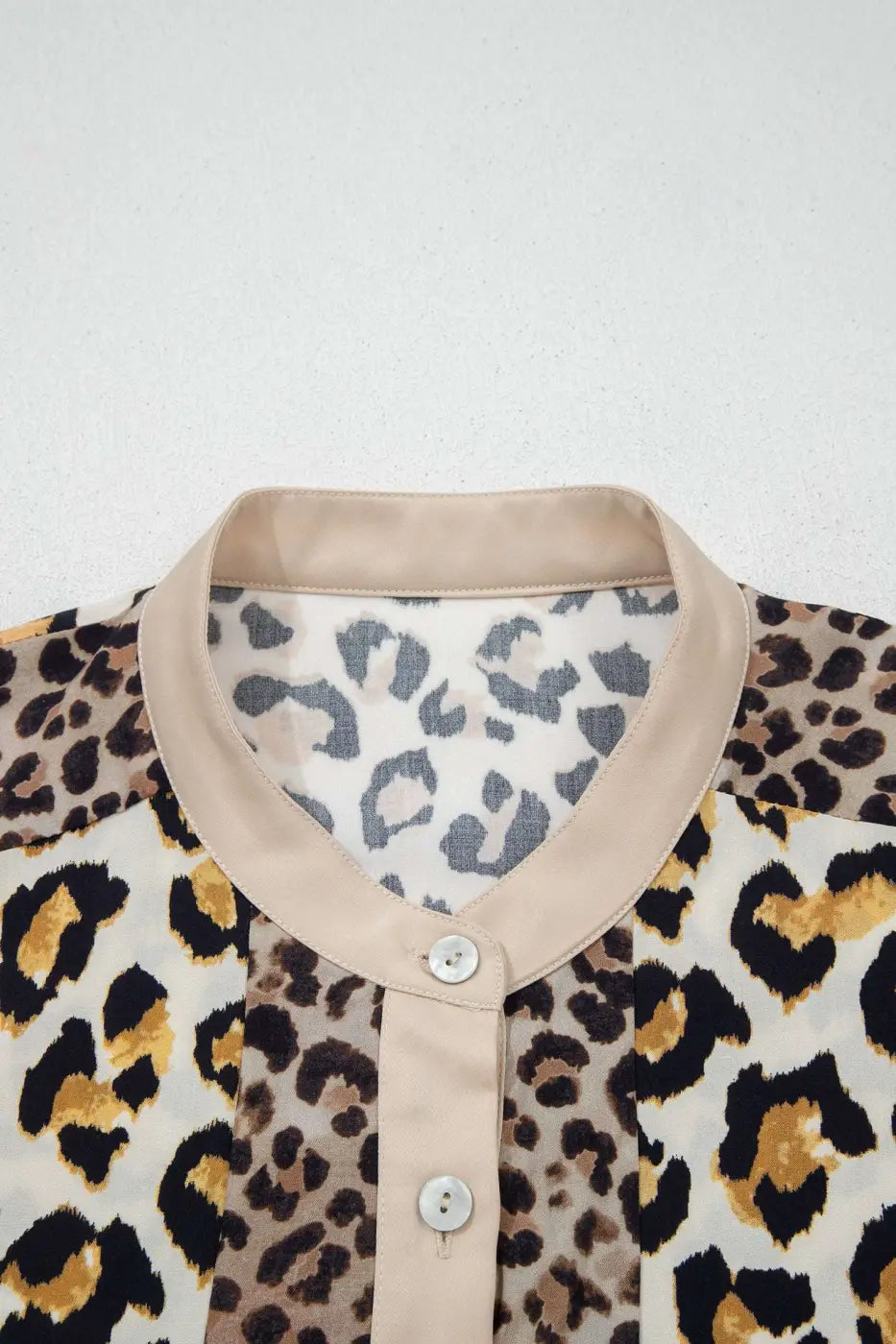 Leopard panelled 3/4 sleeve relaxed shirt shirts
