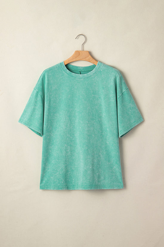 Mineral Washed Oversized Cotton Tee Drop Shoulder Round Neck Tunic Length