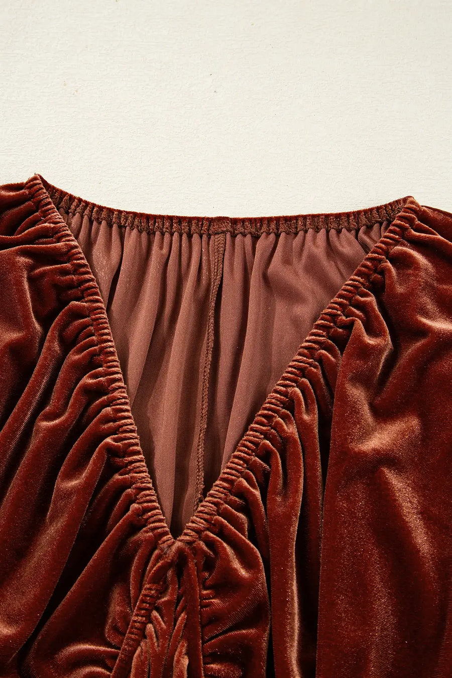 Clay elastic v neck puff sleeve short velvet dress
