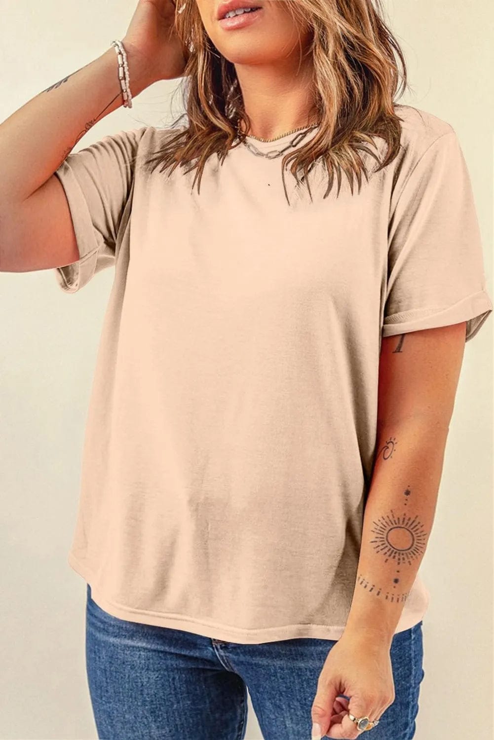 Casual Plain Crew Neck Tee