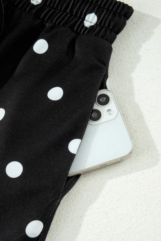 Polka Dot Exposed Seam Loose Tee Drawstring Shorts Two-Piece Set