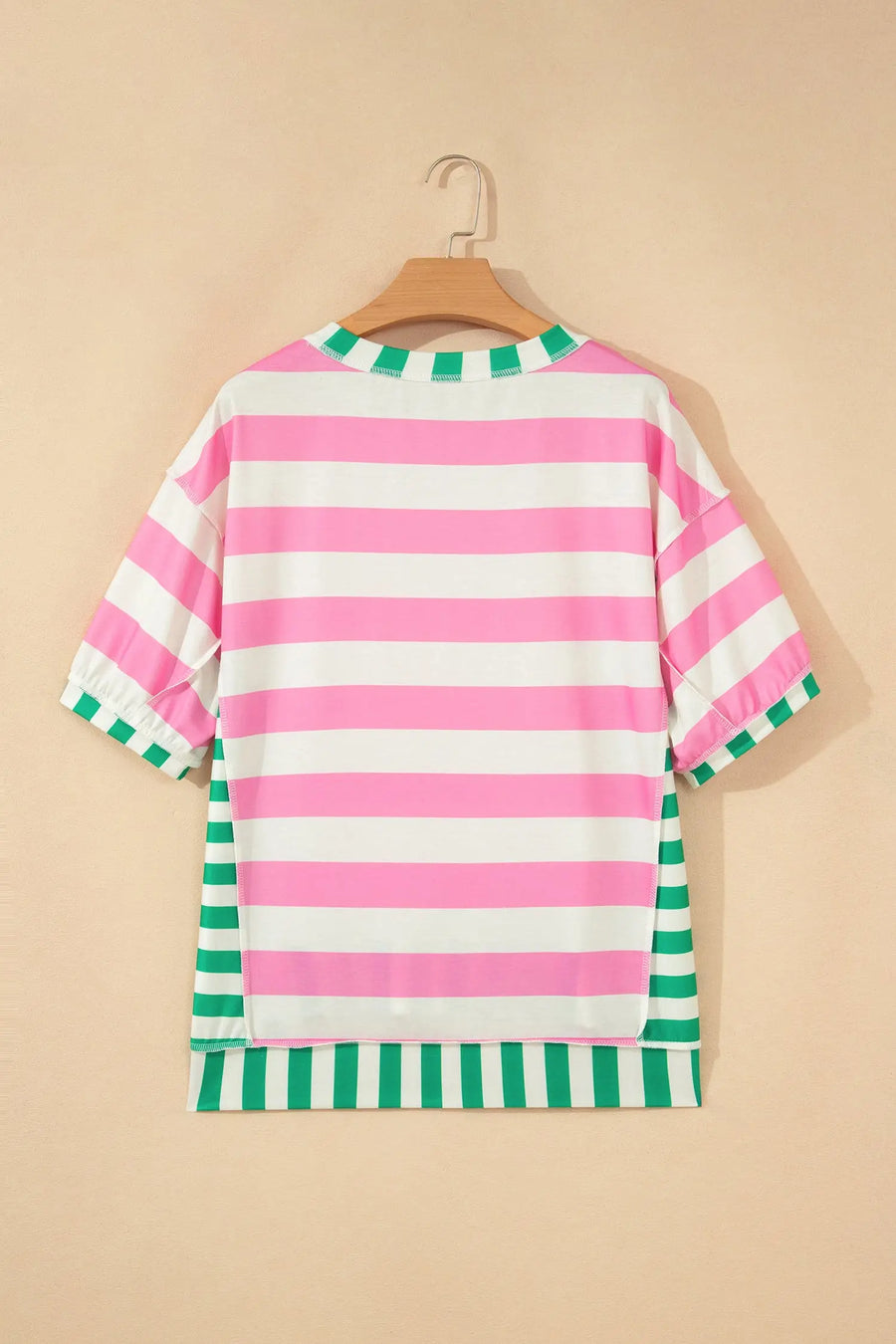 Stripe Exposed Seam Contrast Oversized Top Women UK — close-up third option | Fashionfitz UK