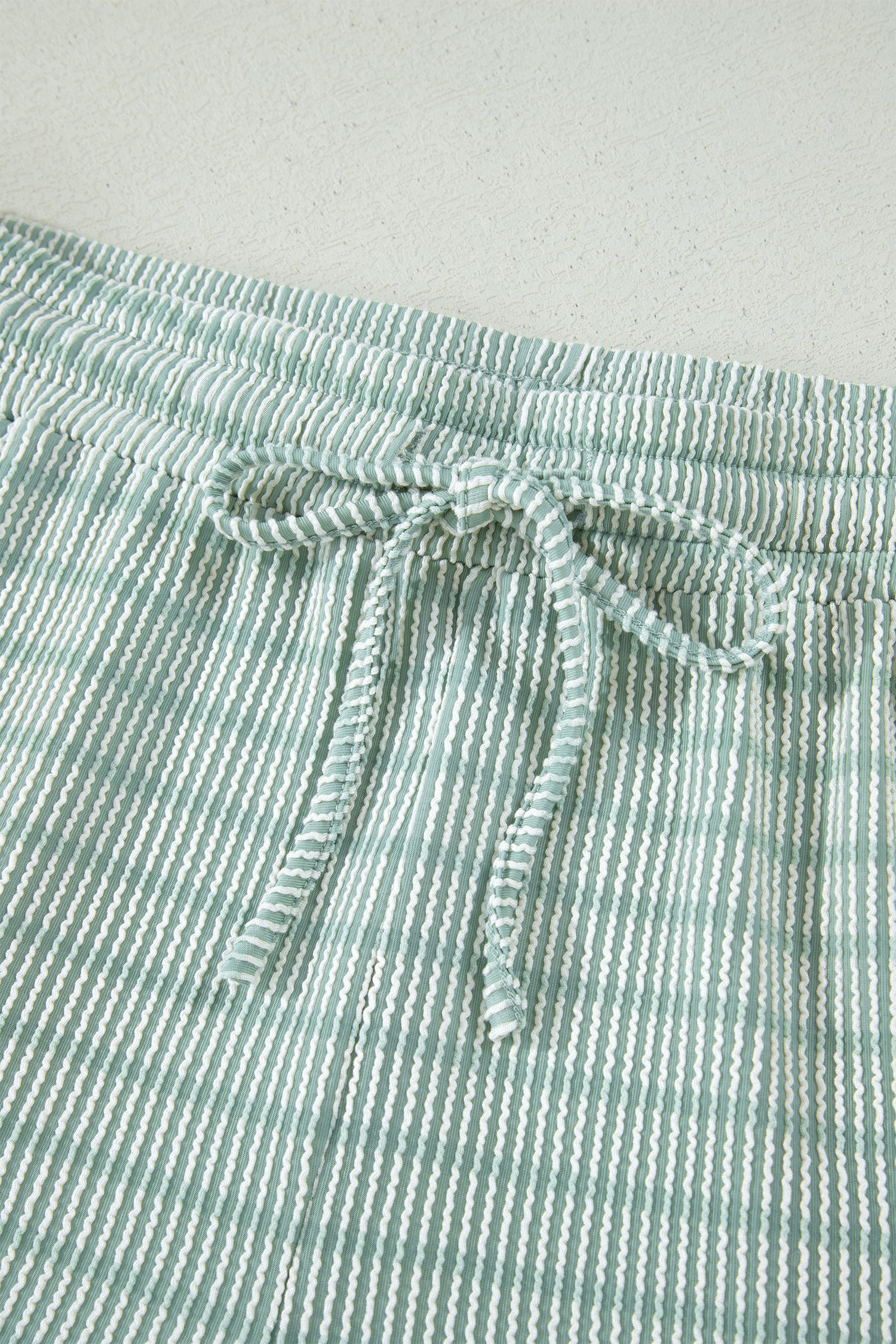 Stripe Raised Rib Loose Tee & Drawstring Elastic Waist Shorts Set