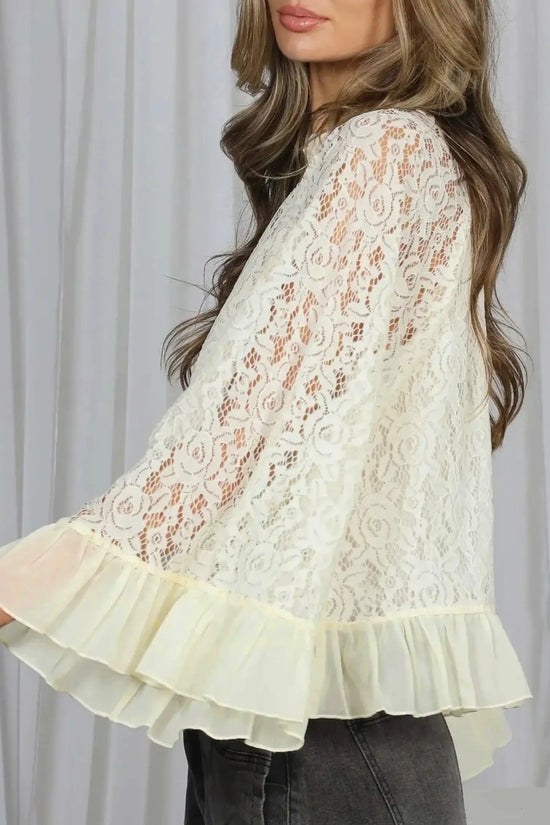 Women's floral lace loose blouse side view casual summer