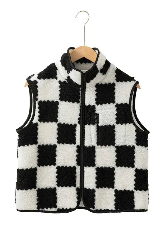 Cozycheck sherpa vest - black & white | warm layering