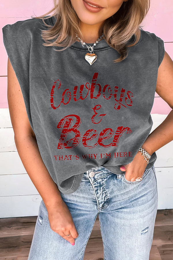 Sleet Cowboy Western Graphic Mineral Wash Tank Top Women UK