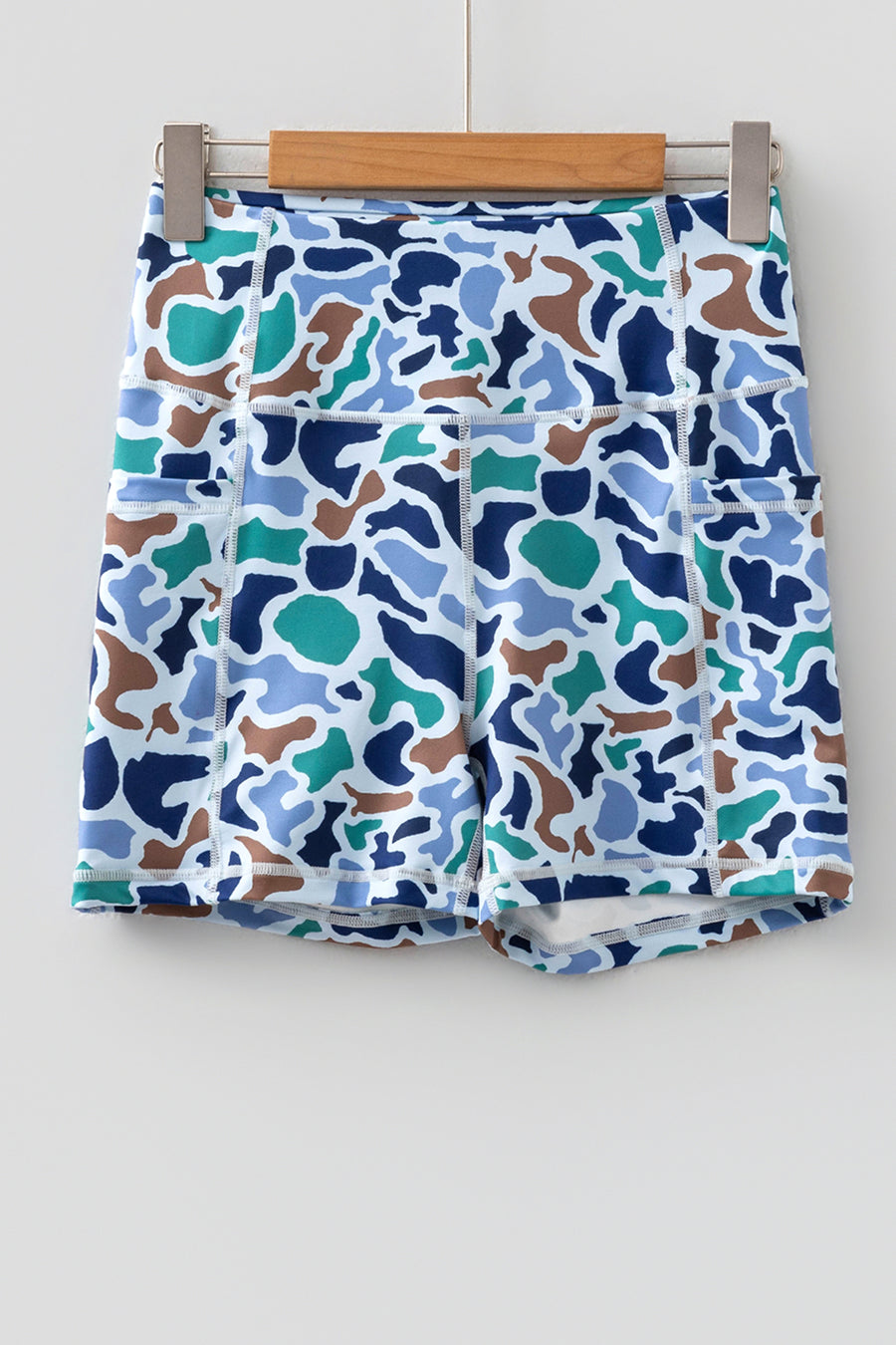 Abstract Camo Print Seam Detail Biker Shorts Women UK