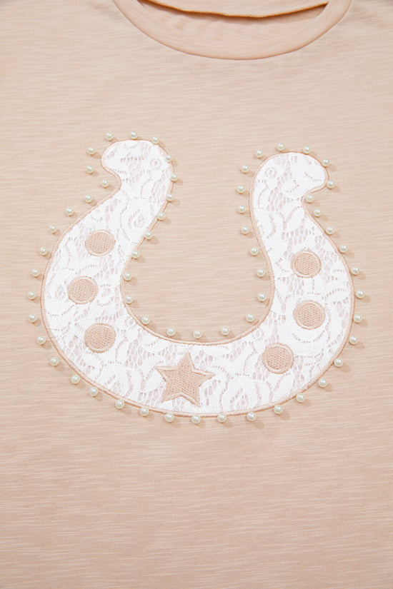 Lace Horseshoe Pearl Bead Graphic Western Short Sleeve Tee