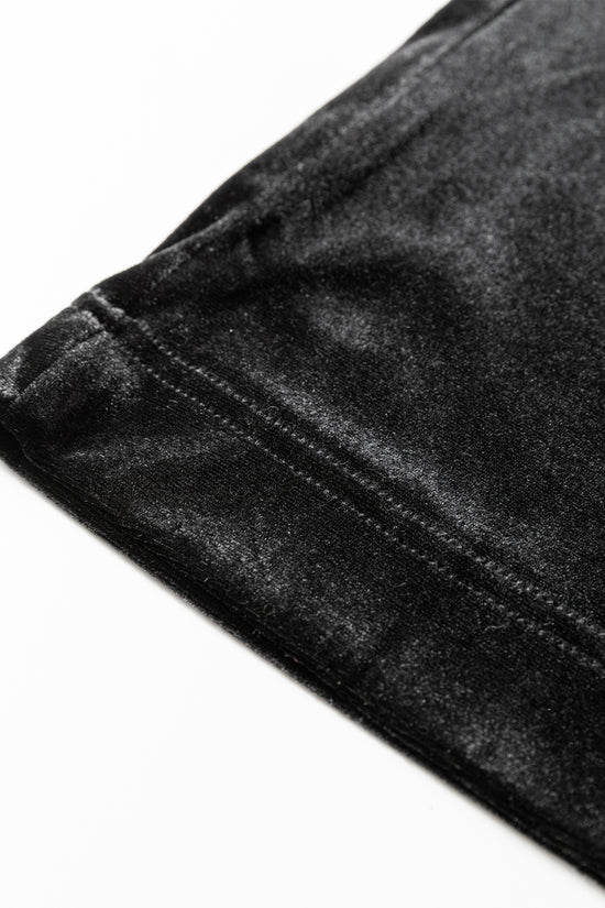 Black Velvet Straight‑Leg Drawstring Trousers