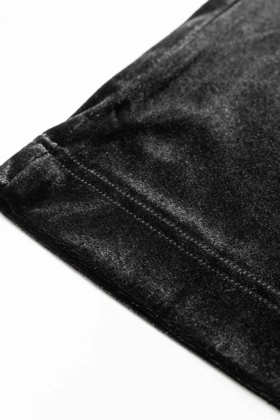 Black velvet straight‑leg drawstring trousers