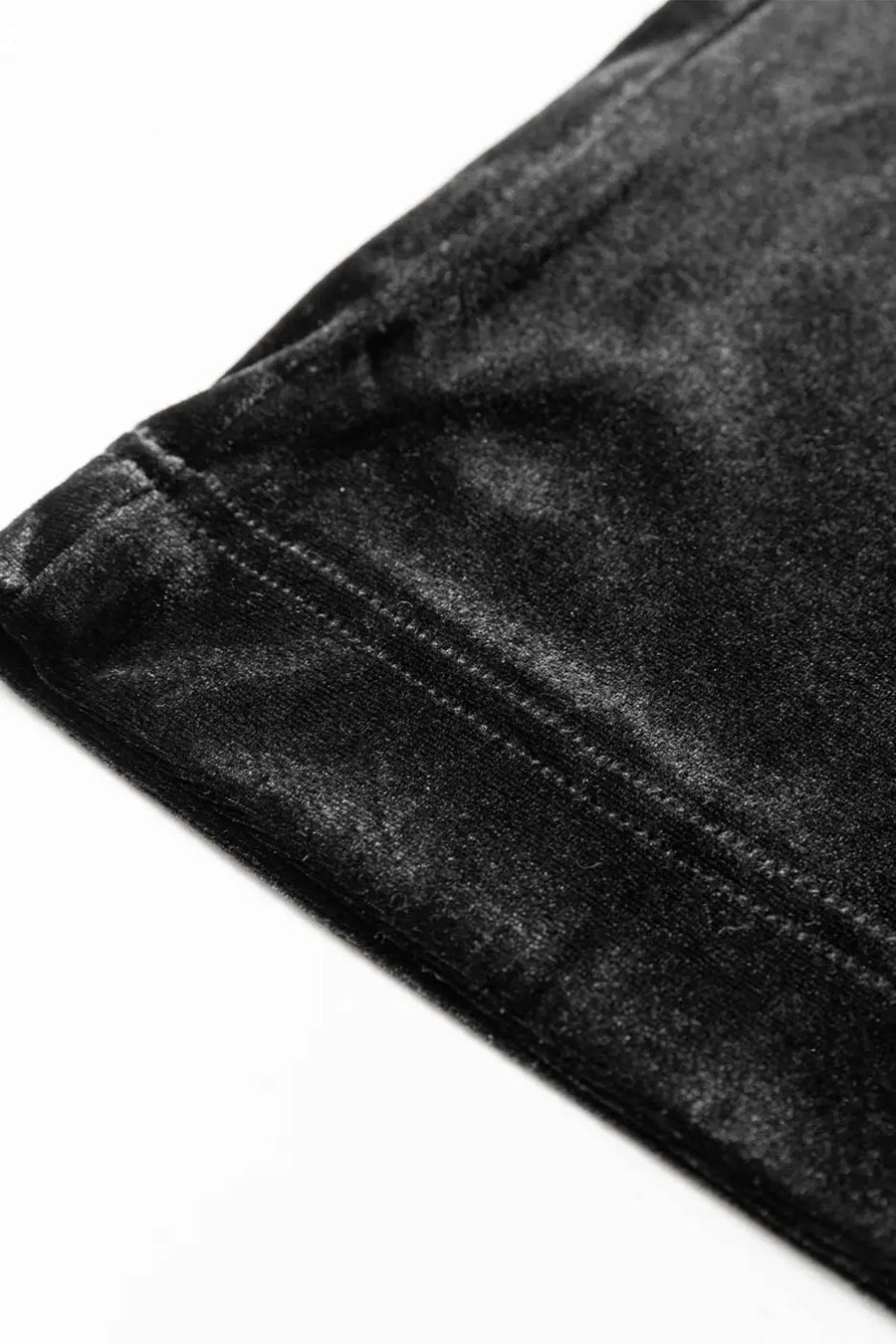 Black velvet straight‑leg drawstring trousers