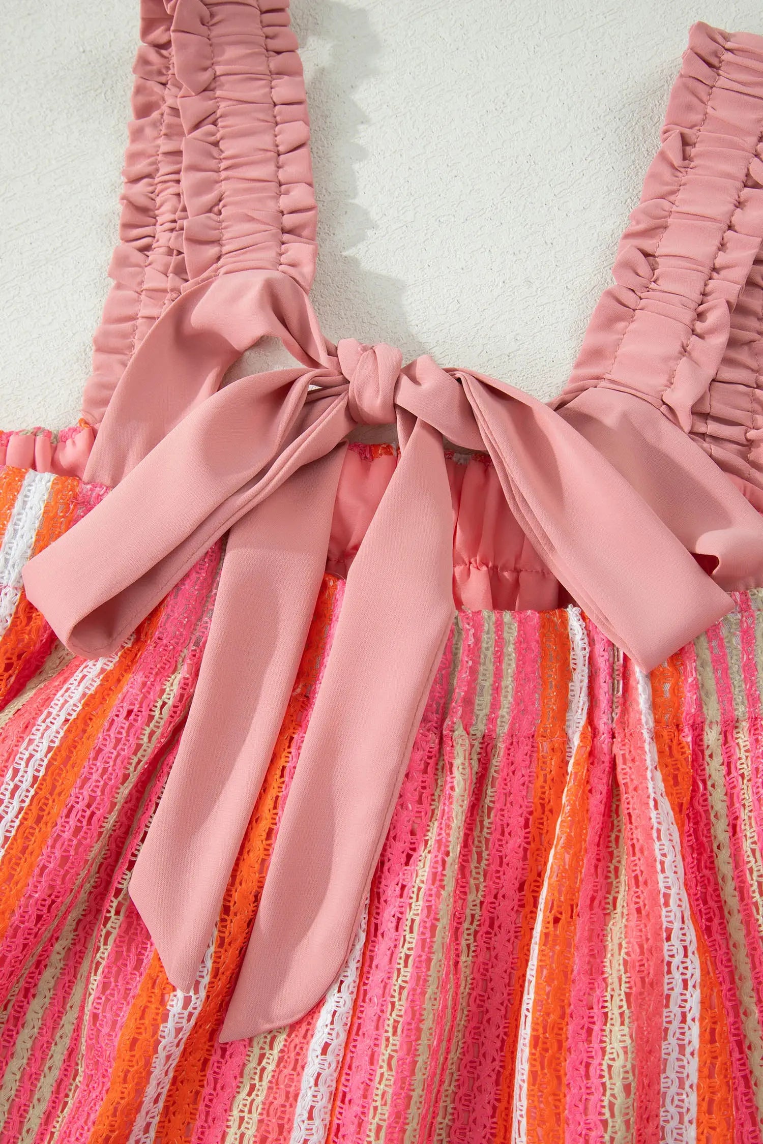 Women’s striped ruffle strap ribbon knot boho maxi dress dresses