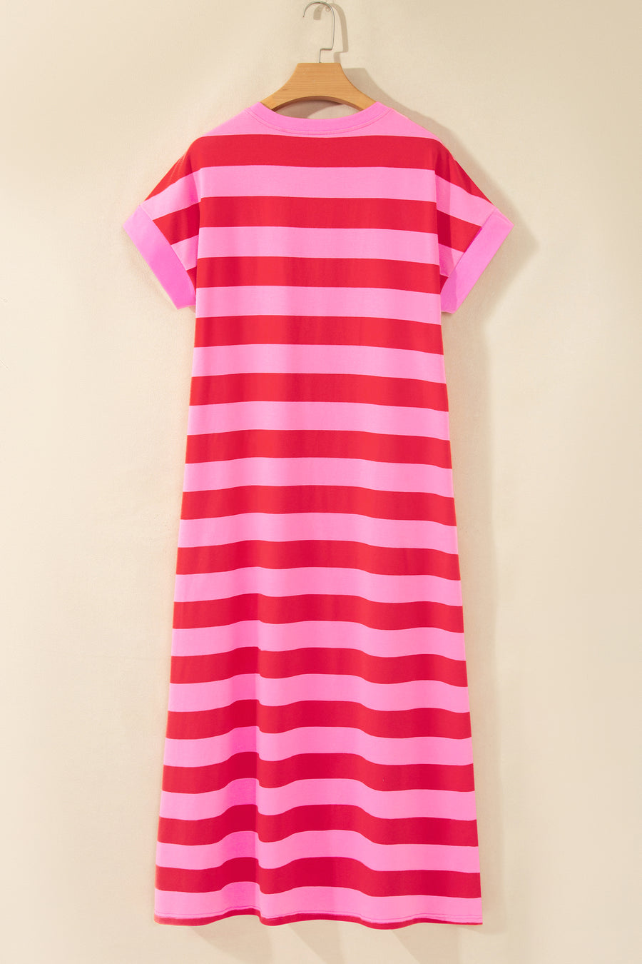 Stripe Cuffed Short Sleeve Pocketed Maxi Dress