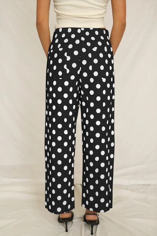 Sky blue polka dot print patched pocket mid-rise straight leg pants