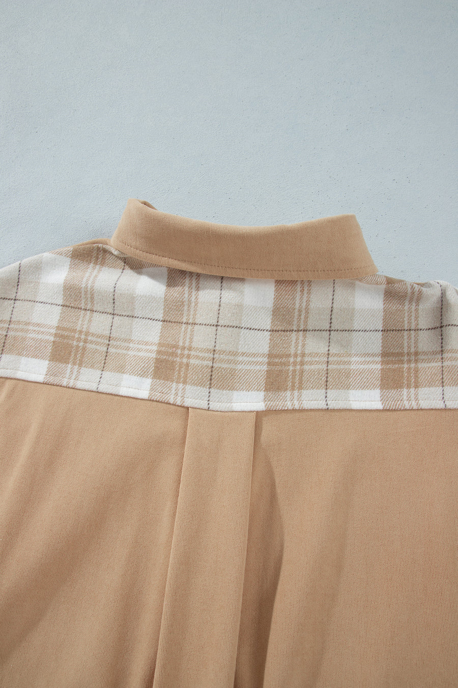 Light French Beige Plaid Colorblock Shirt Collar Shift Shacket