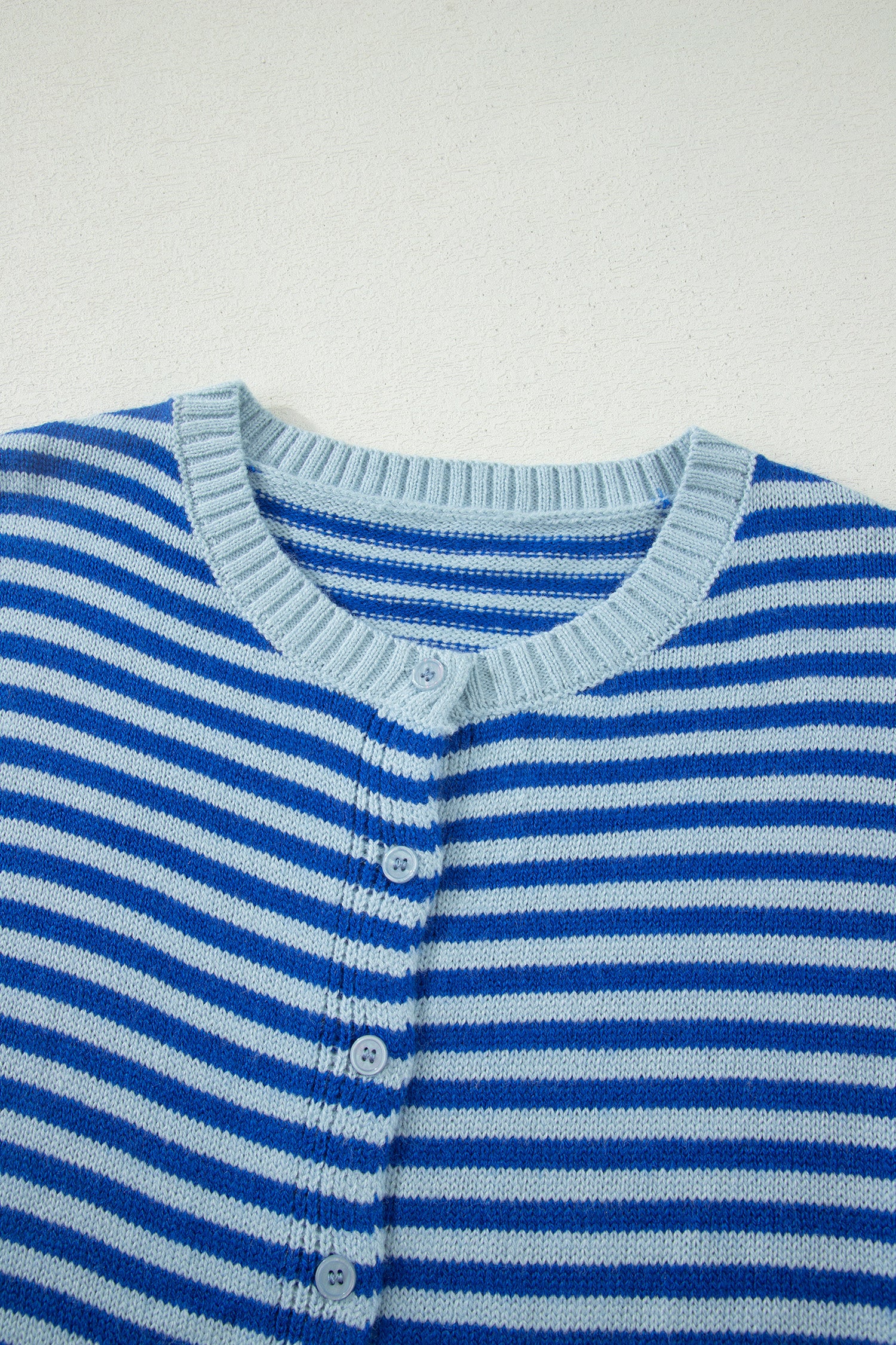Blue Stripe Half Sleeve Knit Button Cardigan Women UK