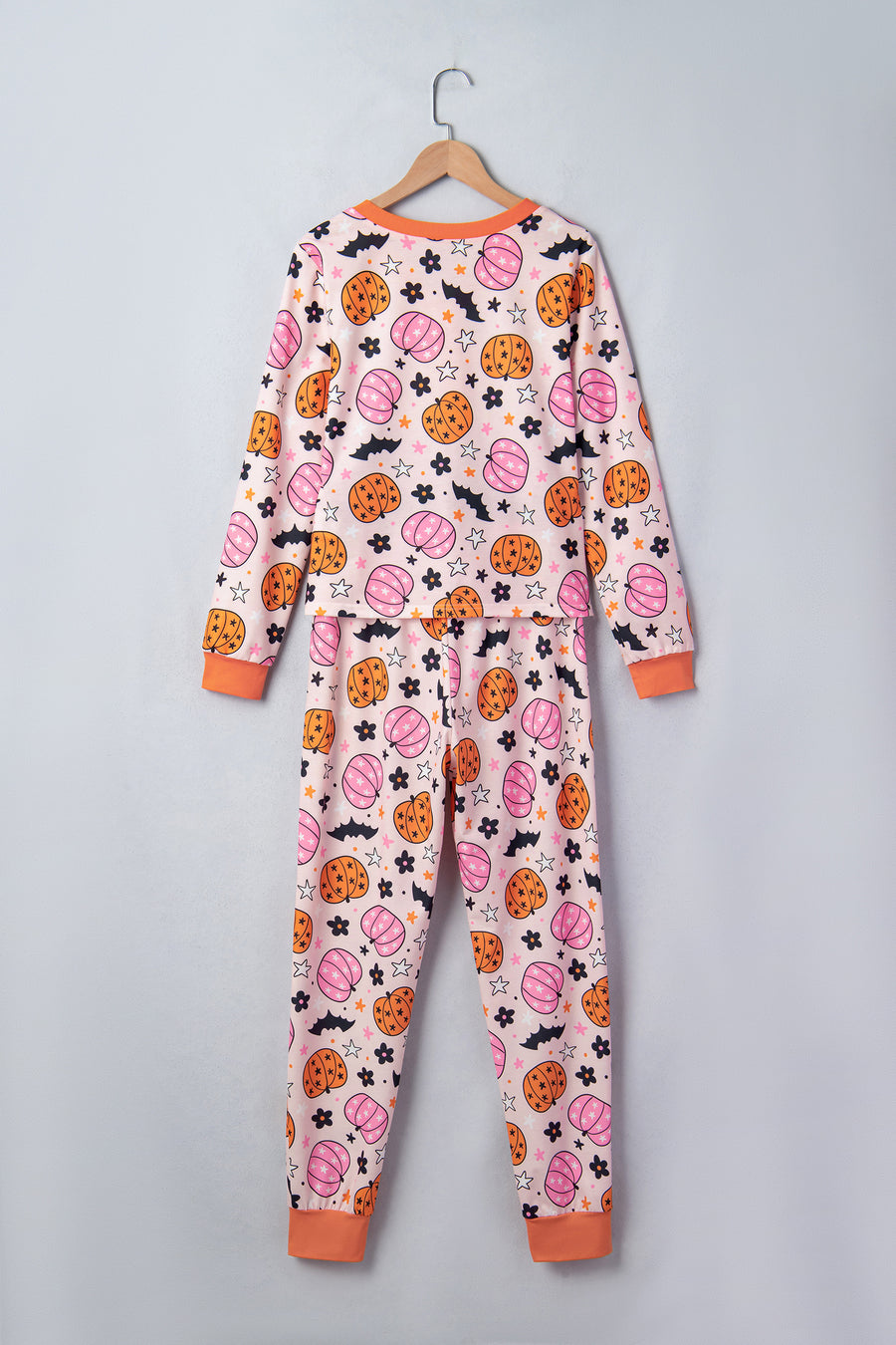Pink Halloween Pumpkin Print Long Sleeve Home Wear Lounge Set
