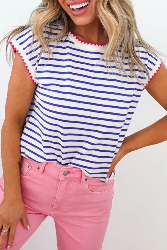 Women's blue stripe tee back view casual lightweight