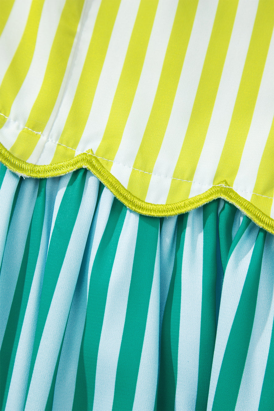 Stripe Scalloped Patchwork Knot Strap Midi Dress Women UK