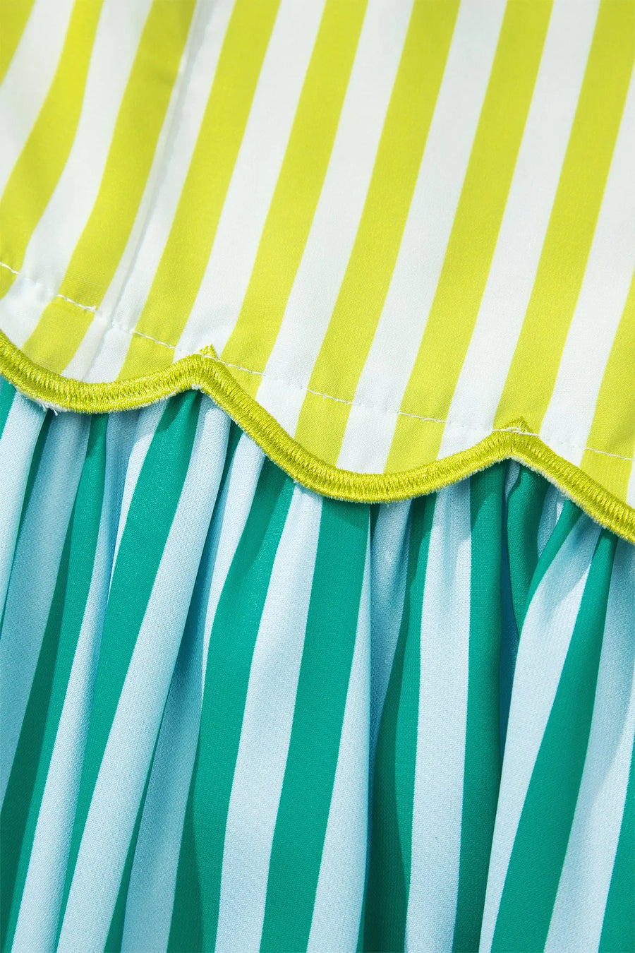 Stripe Scalloped Patchwork Knot Strap Midi Dress Women UK — front detail | Fashionfitz UK