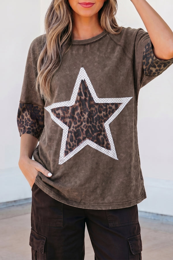 Mineral Wash Leopard Star Patched Cotton Tee Women UK