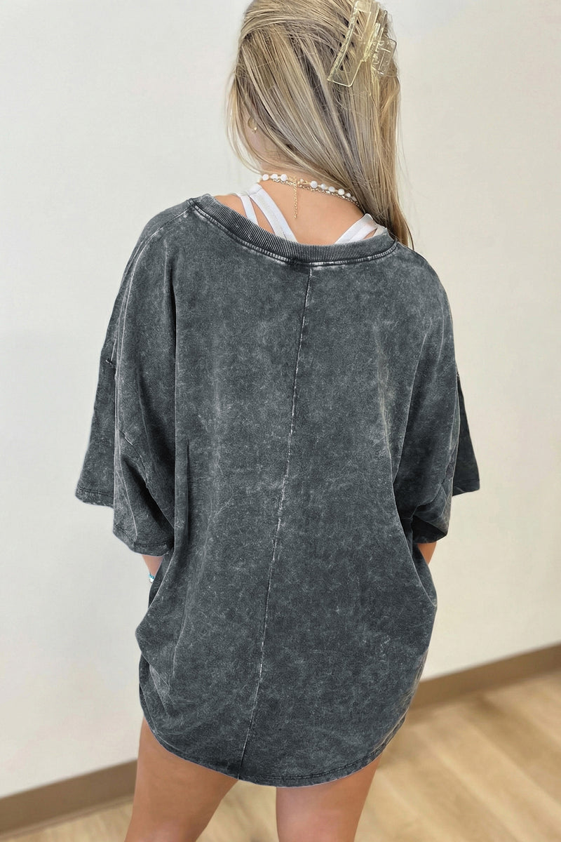 Mineral Washed Oversized Cotton Tee Drop Shoulder Round Neck Tunic Length — side view | Fashionfitz UK