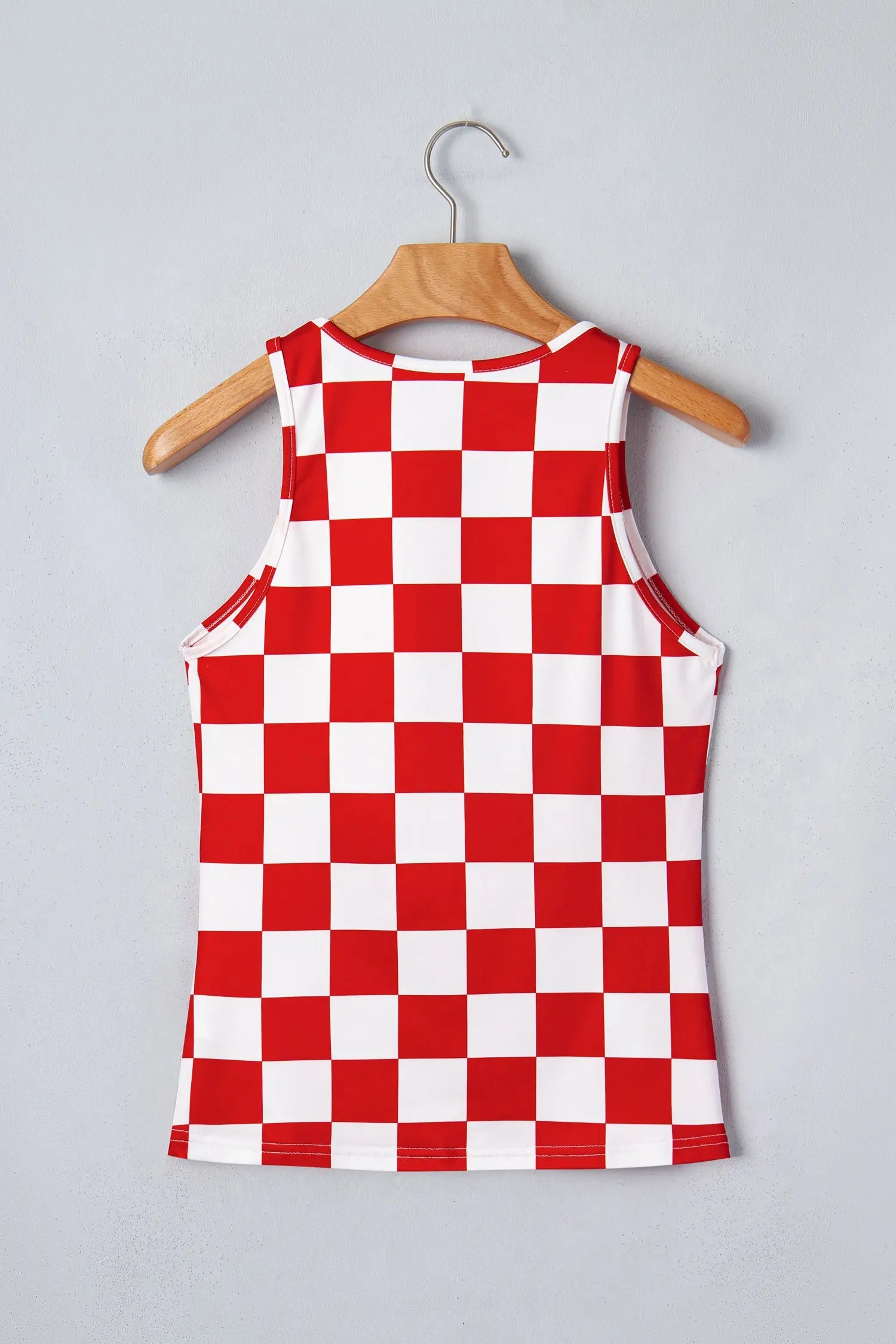 Checkerboard print slim fit sleeveless tank top tops