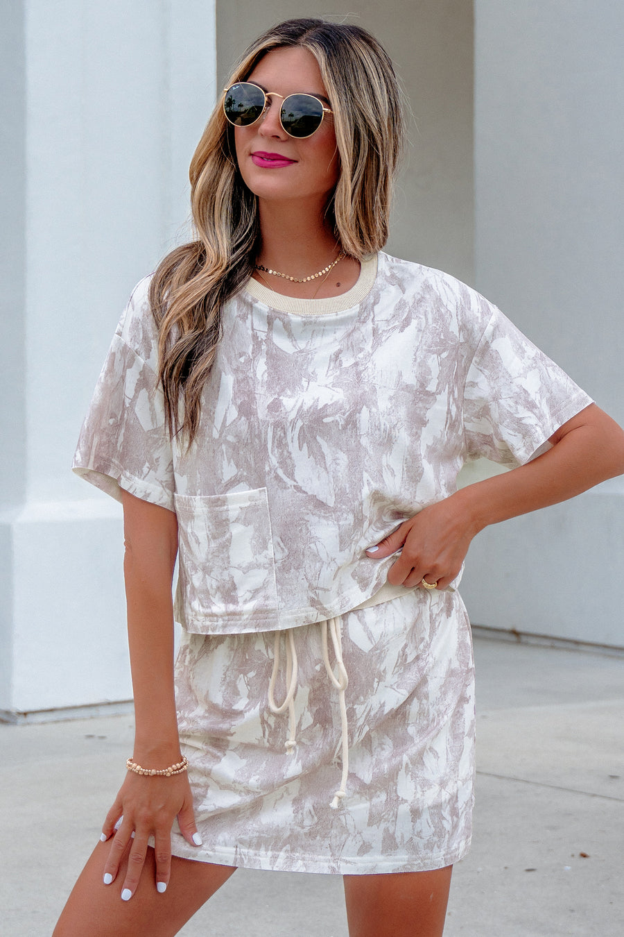 Camo Print Raw Edge Cropped Top & Skirt Set Women UK