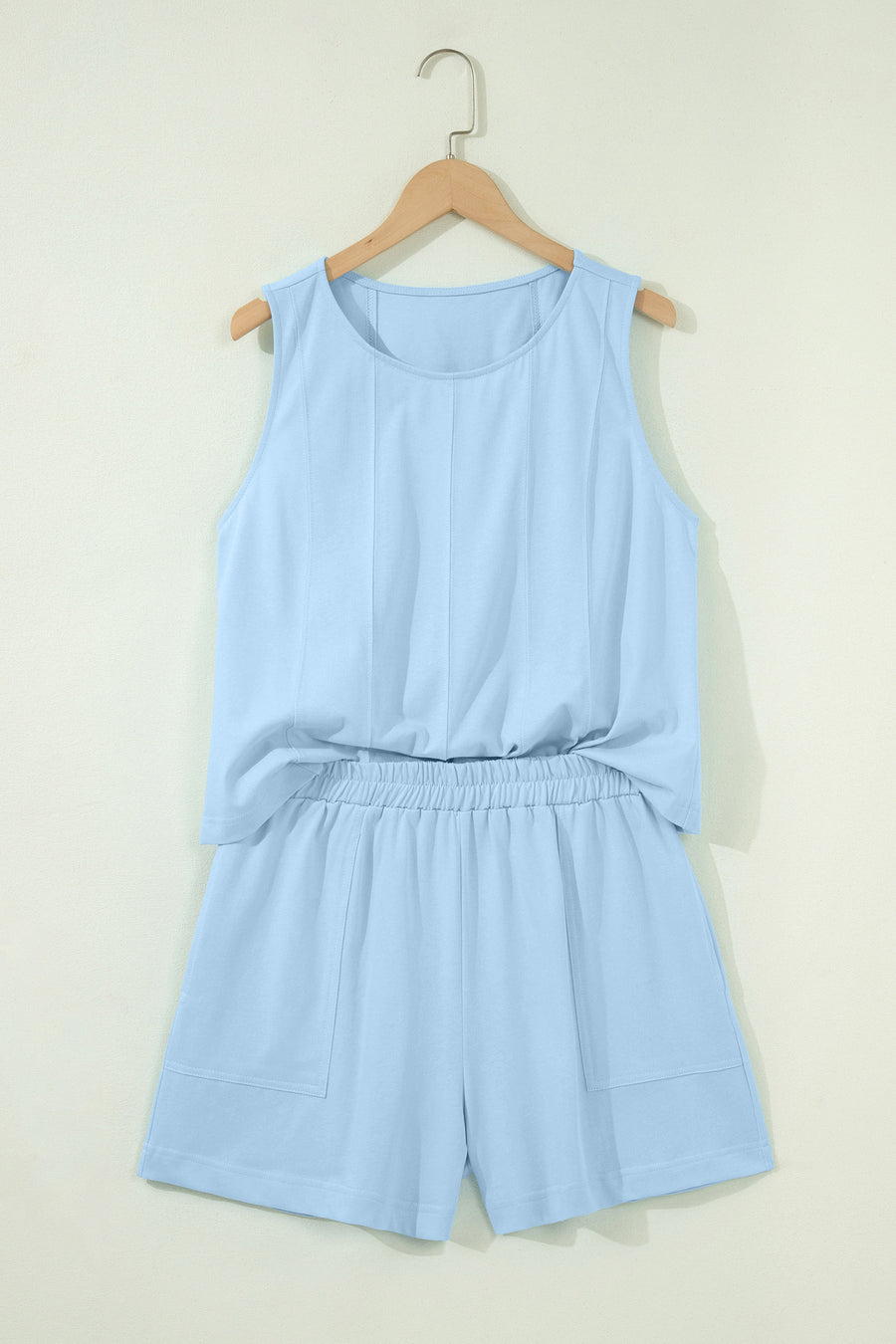 Stitched Detail Loose Tank & Cotton Shorts Set Women UK — fabric texture detail | Fashionfitz UK