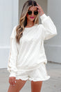 White Polka Dot Stripe Casual Sweatshirt & Shorts Set