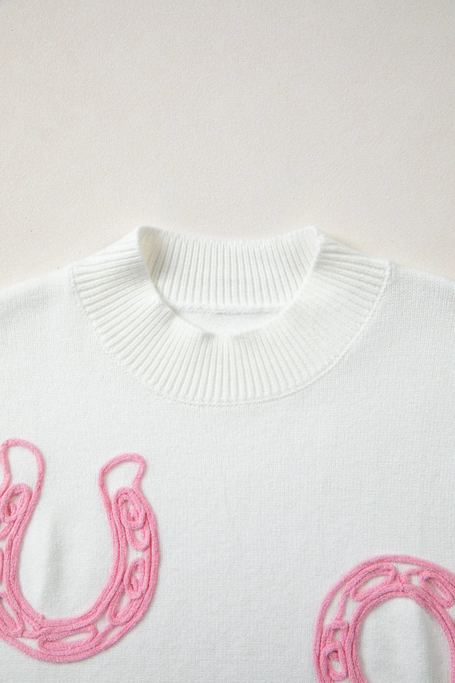 Corded horseshoe western sweater ribbed mock neck short sleeve loose knit sweaters