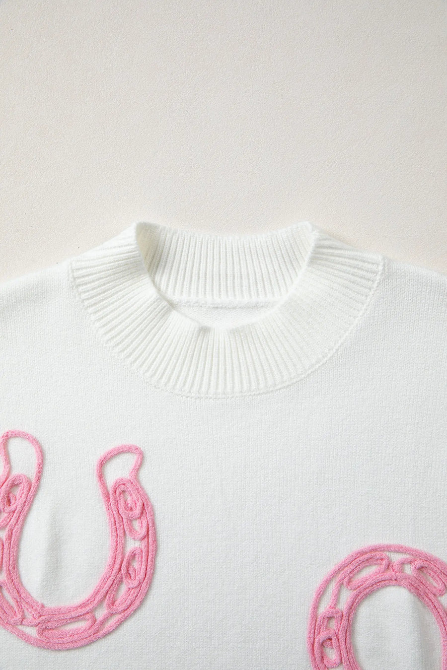 Corded horseshoe western sweater ribbed mock neck short sleeve loose knit sweaters