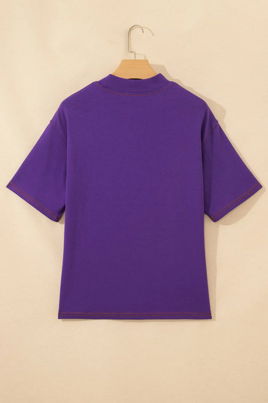 Women's reversible drop shoulder tee back view contrast stitch casual