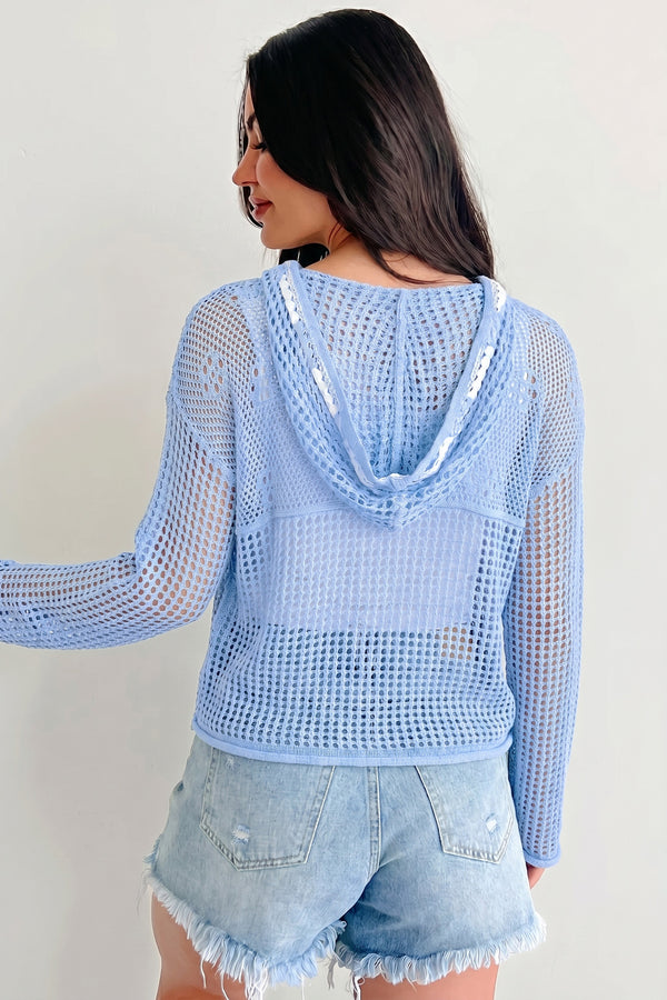 Hollow-out crochet knit American flag patch hoodie back view — Fashionfitz UK