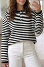 Stripe drop shoulder button placket sweater women UK | Fashionfitz