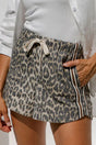 Multicolour leopard stripe drawstring denim shorts women UK | Fashionfitz