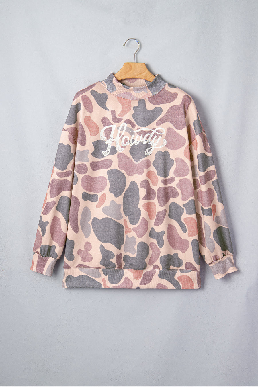 Camo Print Baggy Mock Neck Pullover Sweatshirt Women UK