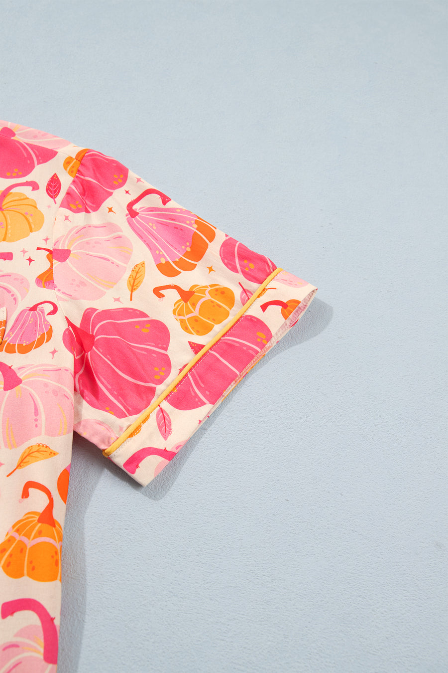 Pumpkin Print Shell Button Short Sleeve Lounge Set Women UK