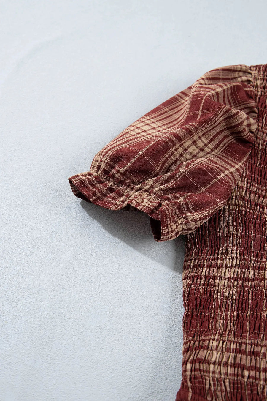 Red Vintage Plaid Knot Front Smocked Midi Dress